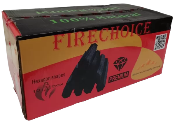 BBQ Charcoal-FIRECHOICE red box hex shape hexagon bbq coal